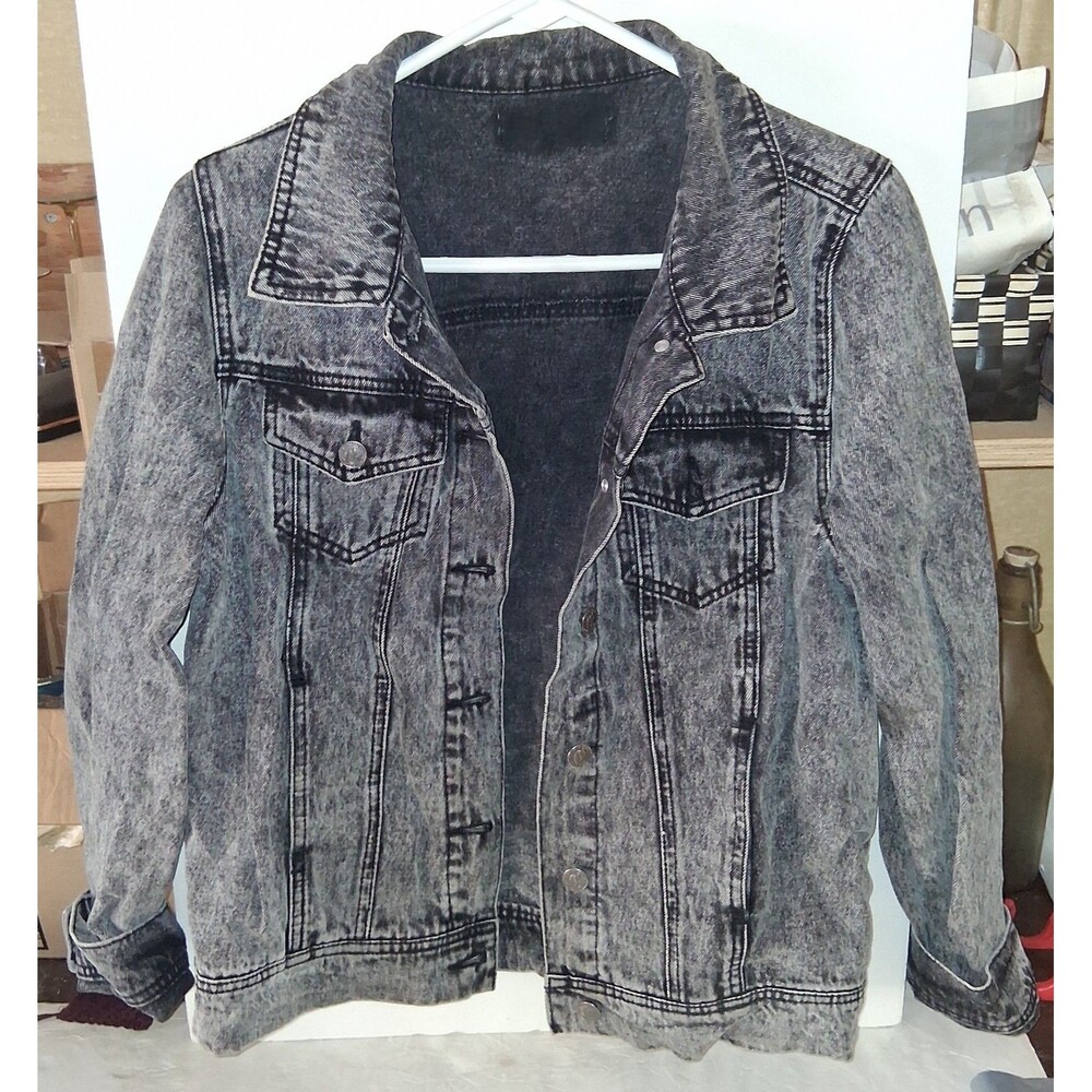 CELLO Black Denim Distressed Dark Wash Jean Jacket Women’s Size M